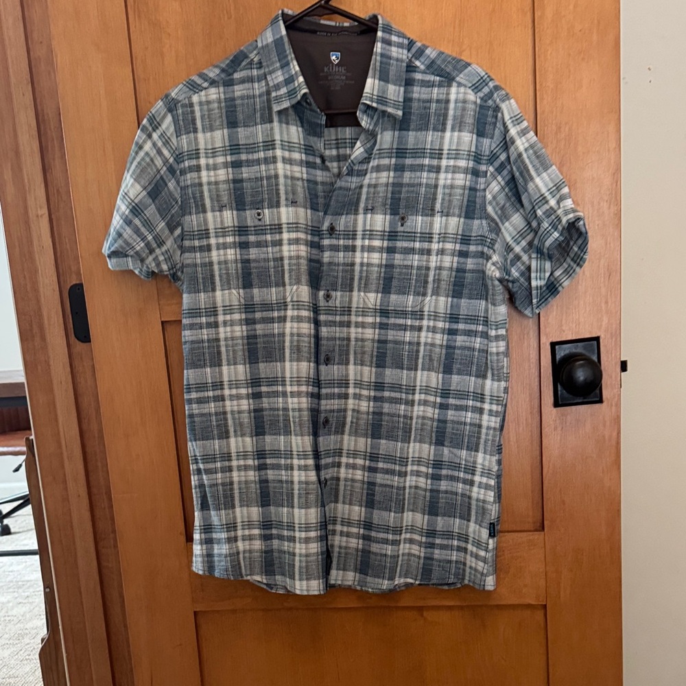 Kuhl Blue and White Plaid Button-Down Shirt